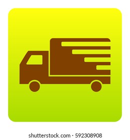 Delivery sign illustration. Vector. Brown icon at green-yellow gradient square with rounded corners on white background. Isolated.