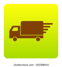 Delivery sign illustration. Vector. Brown icon at green-yellow gradient square with rounded corners on white background. Isolated.