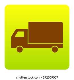 Delivery sign illustration. Vector. Brown icon at green-yellow gradient square with rounded corners on white background. Isolated.