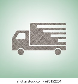 Delivery sign illustration. Vector. Brown flax icon on green background with light spot at the center.