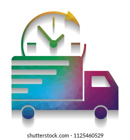 Delivery sign illustration. Vector. Colorful icon with bright texture of mosaic with soft shadow on white background. Isolated.