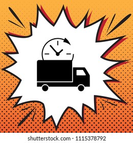 Delivery sign illustration. Vector. Comics style icon on pop-art background.