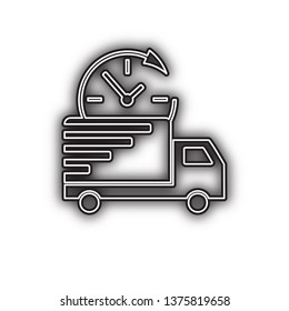 Delivery sign illustration. Vector. Double contour black icon with soft shadow at white background. Isolated.
