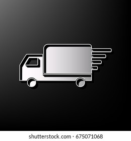 Delivery sign illustration. Vector. Gray 3d printed icon on black background.