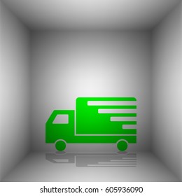 Delivery sign illustration. Vector. Green icon with shadow in the room.