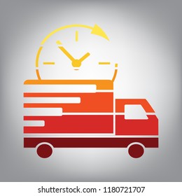 Delivery sign illustration. Vector. Horizontally sliced icon with colors from sunny gradient in gray background.