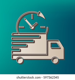 Delivery sign illustration. Vector. Icon printed at 3d on sea color background.