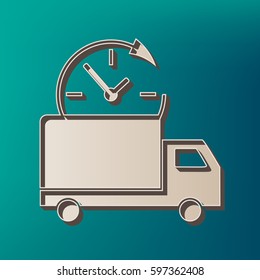 Delivery sign illustration. Vector. Icon printed at 3d on sea color background.