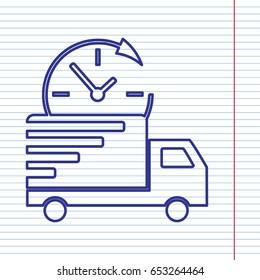 Delivery sign illustration. Vector. Navy line icon on notebook paper as background with red line for field.