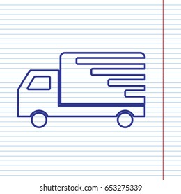 Delivery sign illustration. Vector. Navy line icon on notebook paper as background with red line for field.