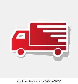 Delivery sign illustration. Vector. New year reddish icon with outside stroke and gray shadow on light gray background.