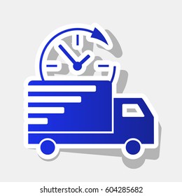 Delivery sign illustration. Vector. New year bluish icon with outside stroke and gray shadow on light gray background.