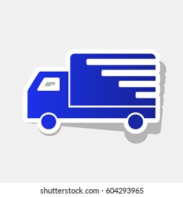 Delivery sign illustration. Vector. New year bluish icon with outside stroke and gray shadow on light gray background.
