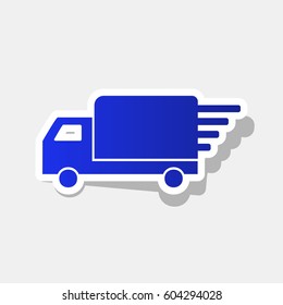 Delivery sign illustration. Vector. New year bluish icon with outside stroke and gray shadow on light gray background.