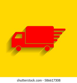 Delivery sign illustration. Vector. Red icon with soft shadow on golden background.