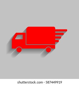 Delivery sign illustration. Vector. Red icon with soft shadow on gray background.