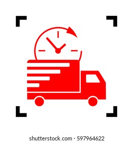 Delivery sign illustration. Vector. Red icon inside black focus corners on white background. Isolated.