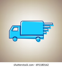 Delivery sign illustration. Vector. Sky blue icon with defected blue contour on beige background.