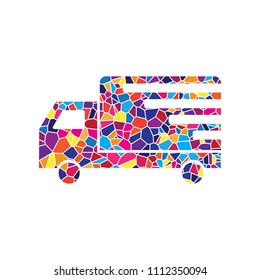 Delivery sign illustration. Vector. Stained glass icon on white background. Colorful polygons. Isolated.