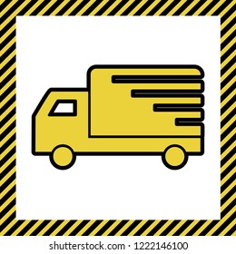 Delivery sign illustration. Vector. Warm yellow icon with black contour in frame named as under construction at white background. Isolated.
