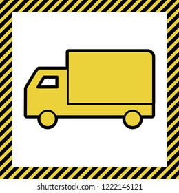 Delivery sign illustration. Vector. Warm yellow icon with black contour in frame named as under construction at white background. Isolated.