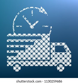 Delivery sign illustration. Vector. White textured icon at lapis lazuli gradient background.