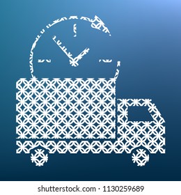 Delivery sign illustration. Vector. White textured icon at lapis lazuli gradient background.