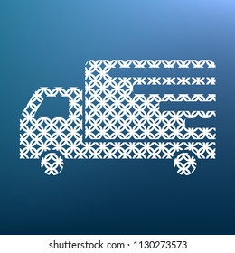 Delivery sign illustration. Vector. White textured icon at lapis lazuli gradient background.