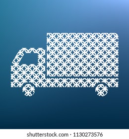 Delivery sign illustration. Vector. White textured icon at lapis lazuli gradient background.