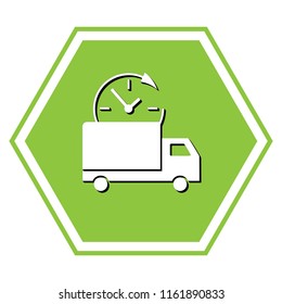 Delivery sign illustration. Vector. White icon with black shadow at yellow green honeycomb on white background.