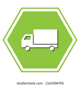 Delivery sign illustration. Vector. White icon with black shadow at yellow green honeycomb on white background.