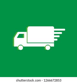 Delivery sign illustration. Vector. White flat icon with yellow striped shadow at green background.