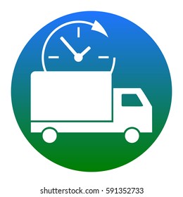 Delivery sign illustration. Vector. White icon in bluish circle on white background. Isolated.