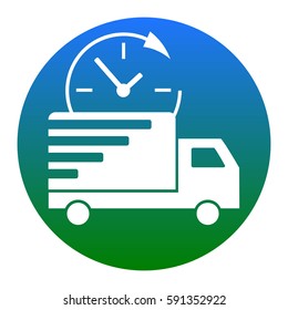 Delivery sign illustration. Vector. White icon in bluish circle on white background. Isolated.