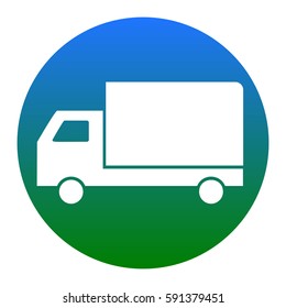 Delivery sign illustration. Vector. White icon in bluish circle on white background. Isolated.
