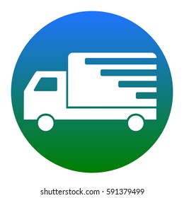Delivery sign illustration. Vector. White icon in bluish circle on white background. Isolated.