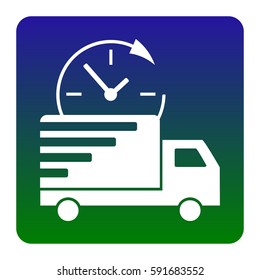Delivery sign illustration. Vector. White icon at green-blue gradient square with rounded corners on white background. Isolated.