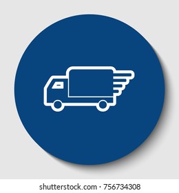 Delivery sign illustration. Vector. White contour icon in dark cerulean circle at white background. Isolated.