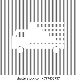 Delivery sign illustration. Vector. White icon on grayish striped background. Optical illusion.