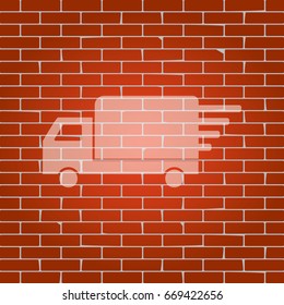 Delivery sign illustration. Vector. Whitish icon on brick wall as background.