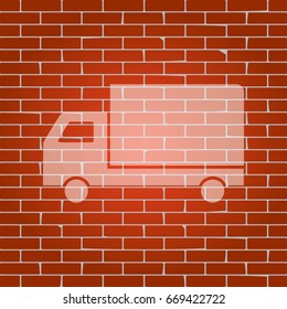 Delivery sign illustration. Vector. Whitish icon on brick wall as background.