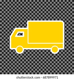 Delivery sign illustration. Vector. Yellow icon with white contour on dark transparent background.