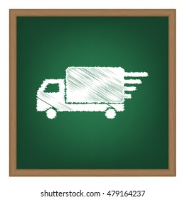 Delivery sign illustration. White chalk effect on green school board.