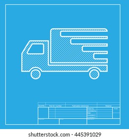Delivery sign illustration. White section of icon on blueprint template.