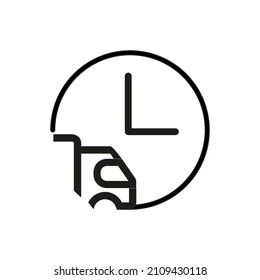delivery sign logo, clock with a car illustration 