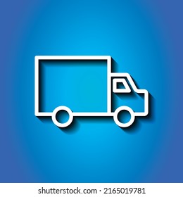 Delivery simple icon vector. Flat design. White icon with shadow on blue background.ai