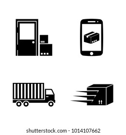 Delivery. Simple Related Vector Icons Set for Video, Mobile Apps, Web Sites, Print Projects and Your Design. Black Flat Illustration on White Background.