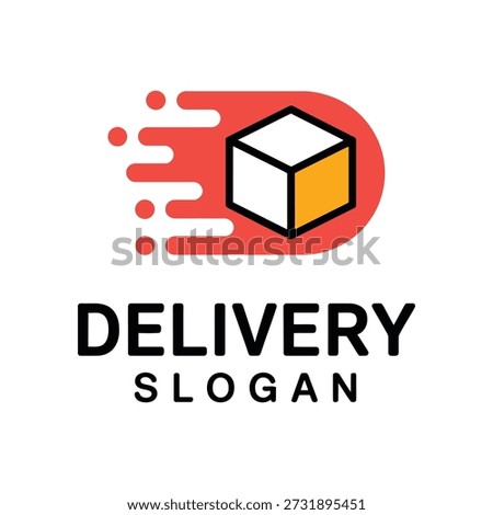 Delivery slogan with cube and speed lines on white background icon