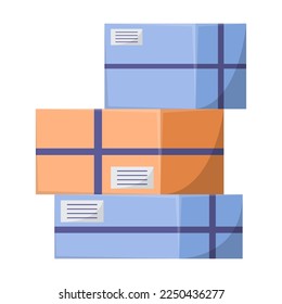 Delivery stack of boxes with mail and parcels vector illustration. Postal indoor element isolated on white background. Mail, express delivery service concept