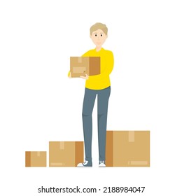 Delivery staff carrying box on isolated background, Vector illustration.